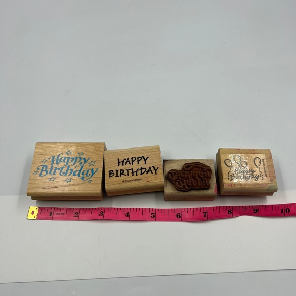 Vintage Rubber Stamp Lot 4 Happy Birthday Design Rubber Stampede Junk Journaling - Picture 3 of 6